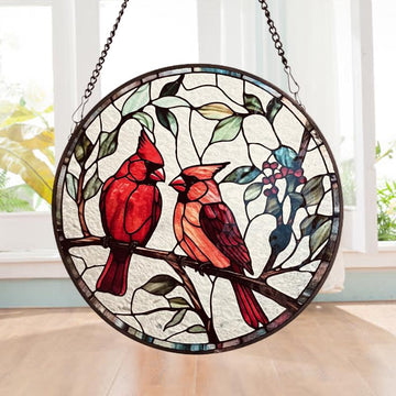 Northern Cardinals Stained Glass Suncatcher , Angelversary gift, Remembrance Gift, Condolence gift, loss of loved one gift