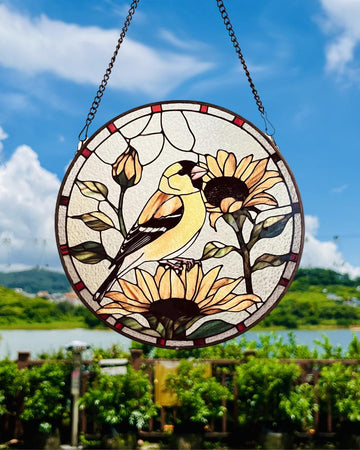 Goldfinch Stained Glass Style Suncatcher | Window Decor | Home Decoration | Perfect Gift for Bird & Nature Lovers | Ideal for Mother's Day