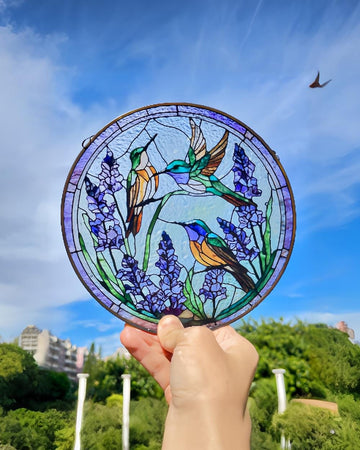 Hummingbird Lavender Stained Glass Style Suncatcher,Window Decor,Wall Art,Window Hanging,gift for mom,Garden Decor,gift for bird lover
