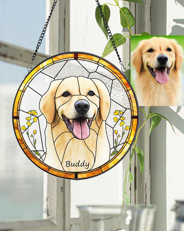 Custom Pet Portrait Stained Glass Suncatcher,Dog Memorial Gift, Custom Dog Portrait from Photo, pet loss gifts , Stained glass dog