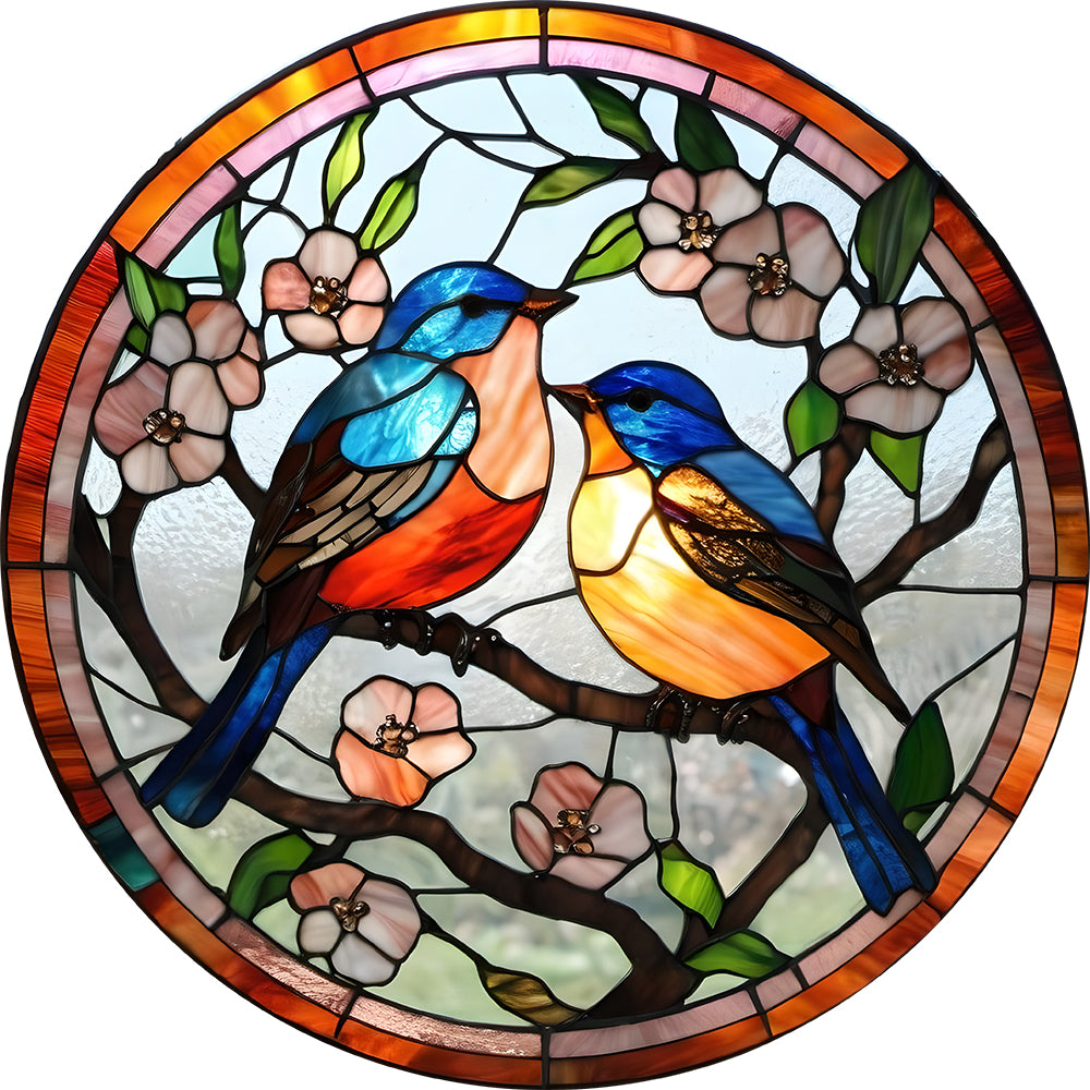 Hummingbird Stained Glass Suncatcher Window Hangings with Flowers, Bird Stained Glass for Window Decor Hummingbird Gifts for Mom,Bird Lovers