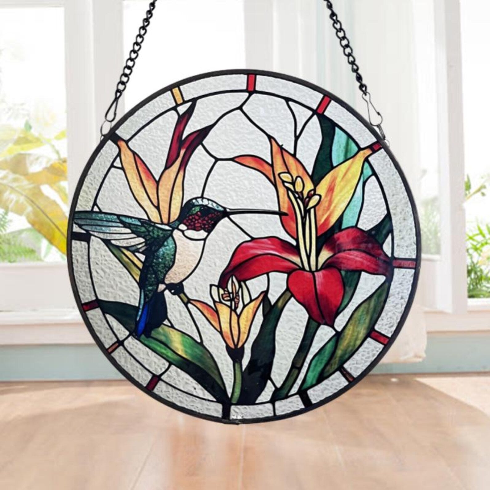Hummingbird Lavender Stained Glass Style Suncatcher,Window Decor,Wall Art,Window Hanging,gift for mom,Garden Decor,gift for bird lover