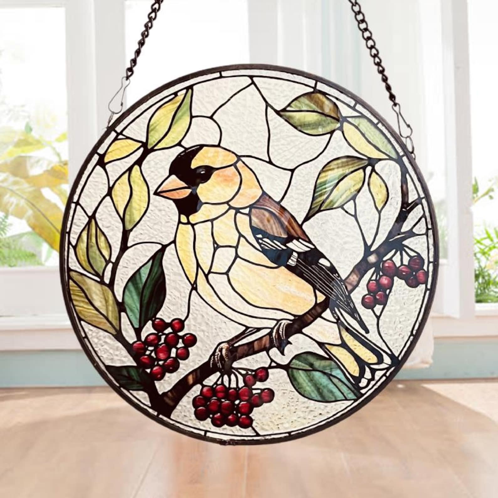 Goldfinch Stained Glass Style Suncatcher | Window Decor | Home Decoration | Perfect Gift for Bird & Nature Lovers | Ideal for Mother's Day
