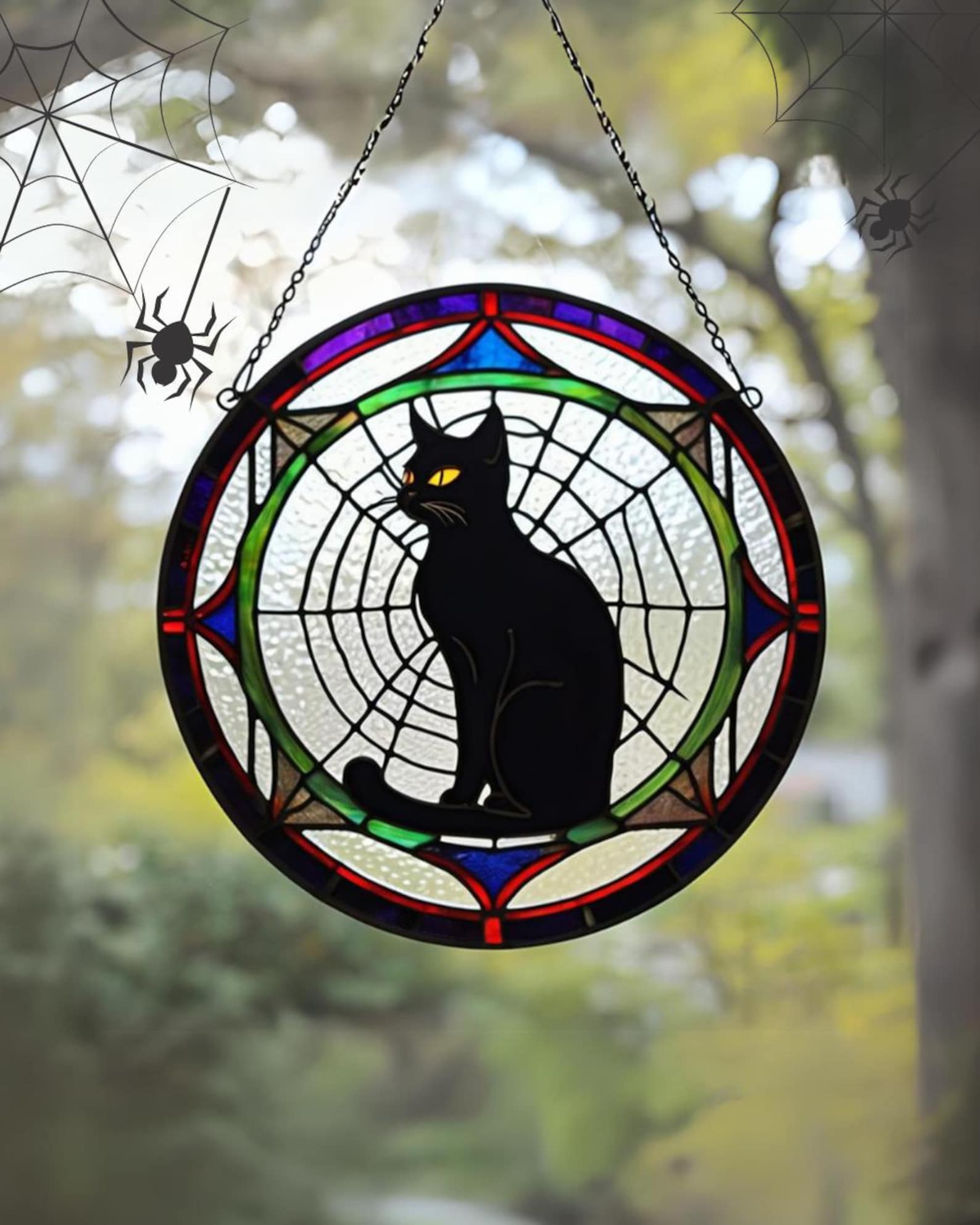 Halloween stained glass suncatcher,Halloween decoration,stained glass suncatcher,unique home decor,Halloween gift ideas,gothic decor