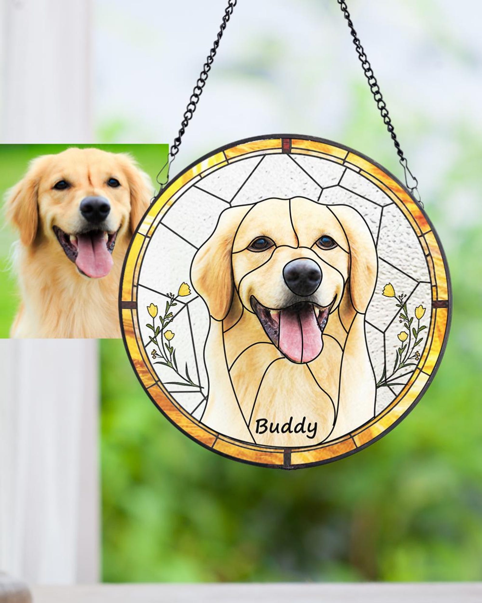 Custom Pet Portrait Stained Glass Suncatcher,Dog Memorial Gift, Custom Dog Portrait from Photo, pet loss gifts , Stained glass dog