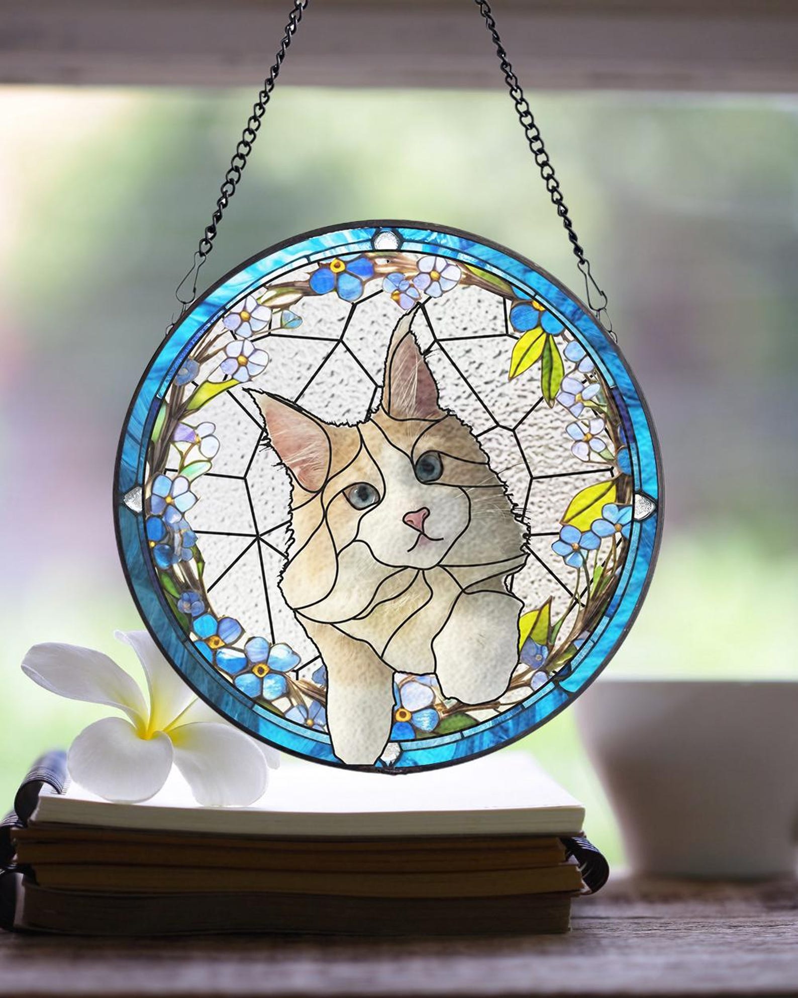 Custom Pet Portrait Stained Glass Suncatcher, Stained Glass cat Memorial, Custom cat Portrait from Photo, pet loss gifts , Stained glass cat