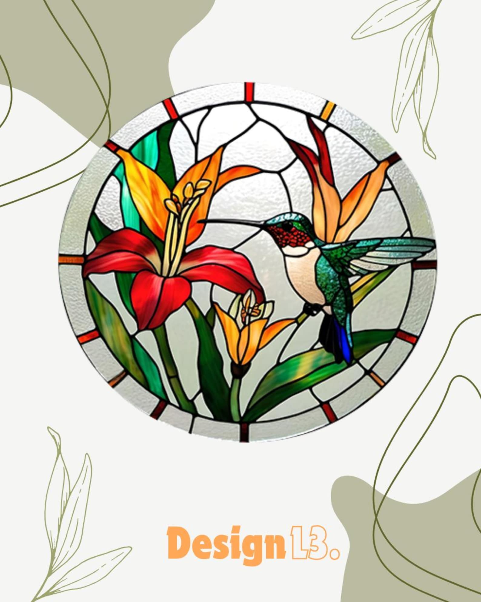 Hummingbird Stained Glass Suncatcher Window Hangings with Flowers, Bird Stained Glass for Window Decor Hummingbird Gifts for Mom,Bird Lovers