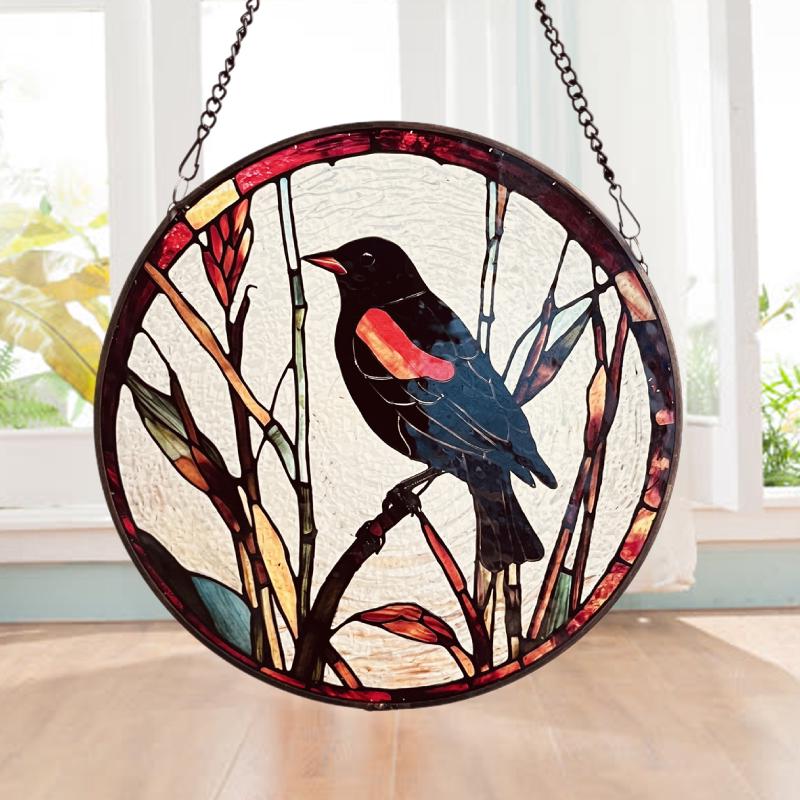 Red-Winged Blackbirds in Love Stained Glass Style Suncatcher | Window Decor | Gift for Bird and Nature Lovers | Wildlife Gift Idea