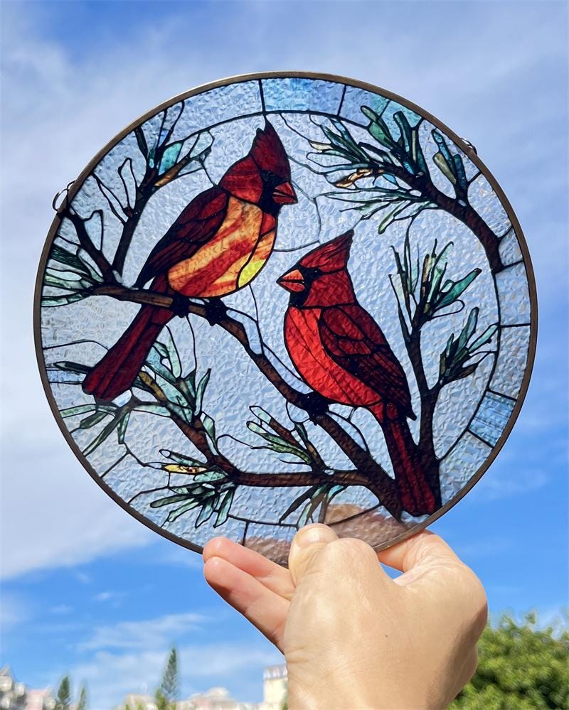 Northern Cardinals  Stained Glass  Suncatcher , Angelversary gift, Remembrance Gift, Condolence gift, loss of loved one gift