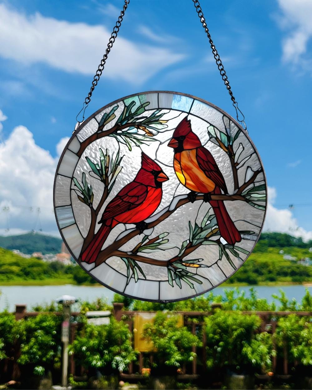 Northern Cardinals  Stained Glass  Suncatcher , Angelversary gift, Remembrance Gift, Condolence gift, loss of loved one gift