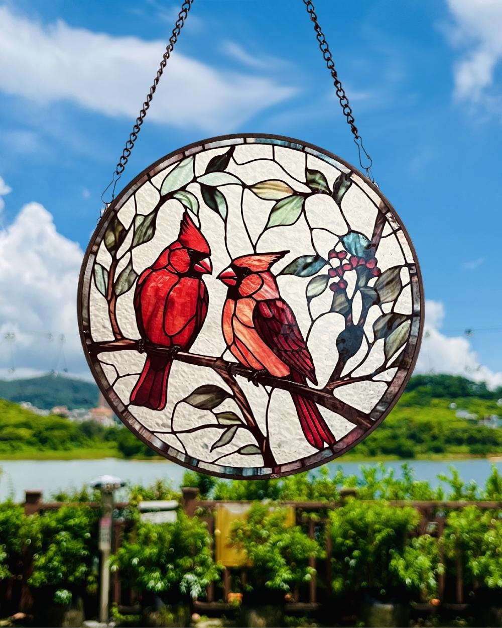 Northern Cardinals  Stained Glass  Suncatcher , Angelversary gift, Remembrance Gift, Condolence gift, loss of loved one gift