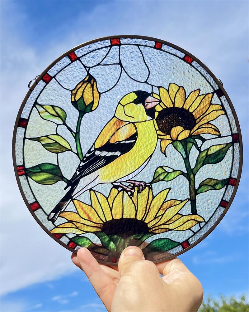 Goldfinch Stained Glass Style Suncatcher | Window Decor | Home Decoration | Perfect Gift for Bird & Nature Lovers | Ideal for Mother's Day