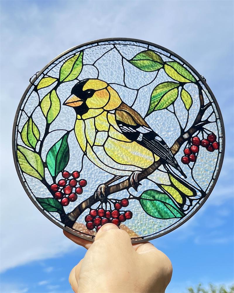 Goldfinch Stained Glass Style Suncatcher | Window Decor | Home Decoration | Perfect Gift for Bird & Nature Lovers | Ideal for Mother's Day