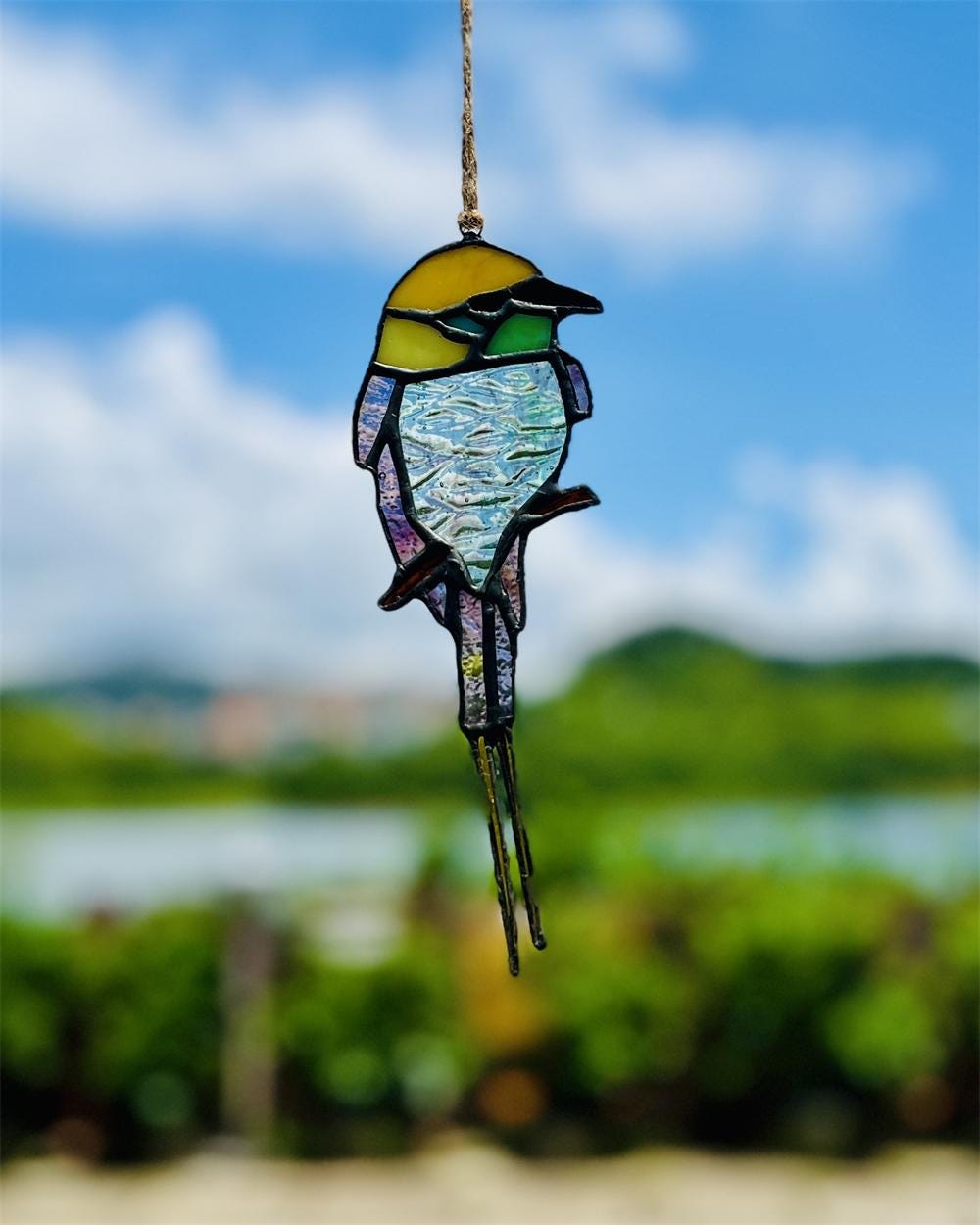 Green-throated Bee-eater stained glass New job gift Housewarming gifts Custom  bird suncatcher Owl artwork stained glass window hangings