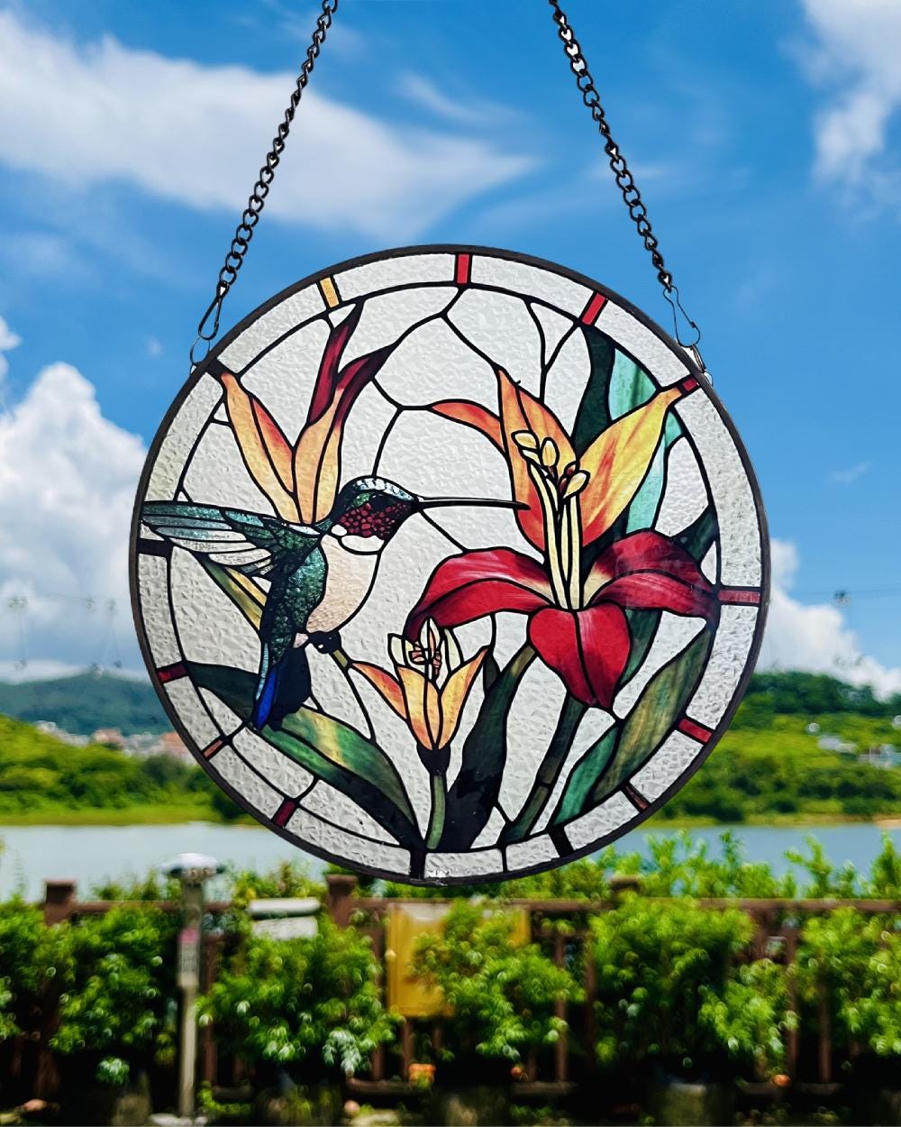 Hummingbird Lavender Stained Glass Style Suncatcher,Window Decor,Wall Art,Window Hanging,gift for mom,Garden Decor,gift for bird lover