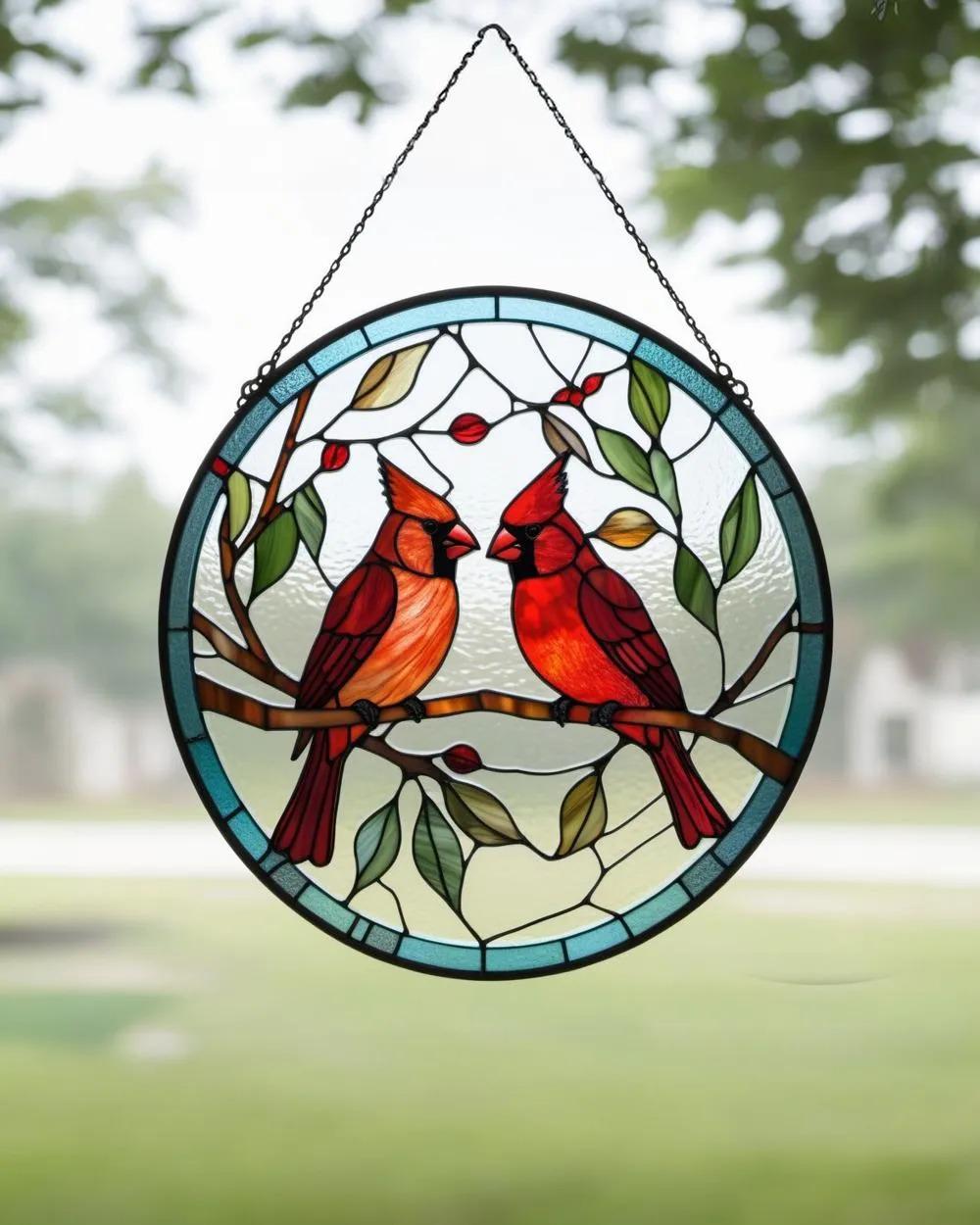 Hummingbird Stained Glass Suncatcher Window Hangings with Flowers, Bird Stained Glass for Window Decor Hummingbird Gifts for Mom,Bird Lovers