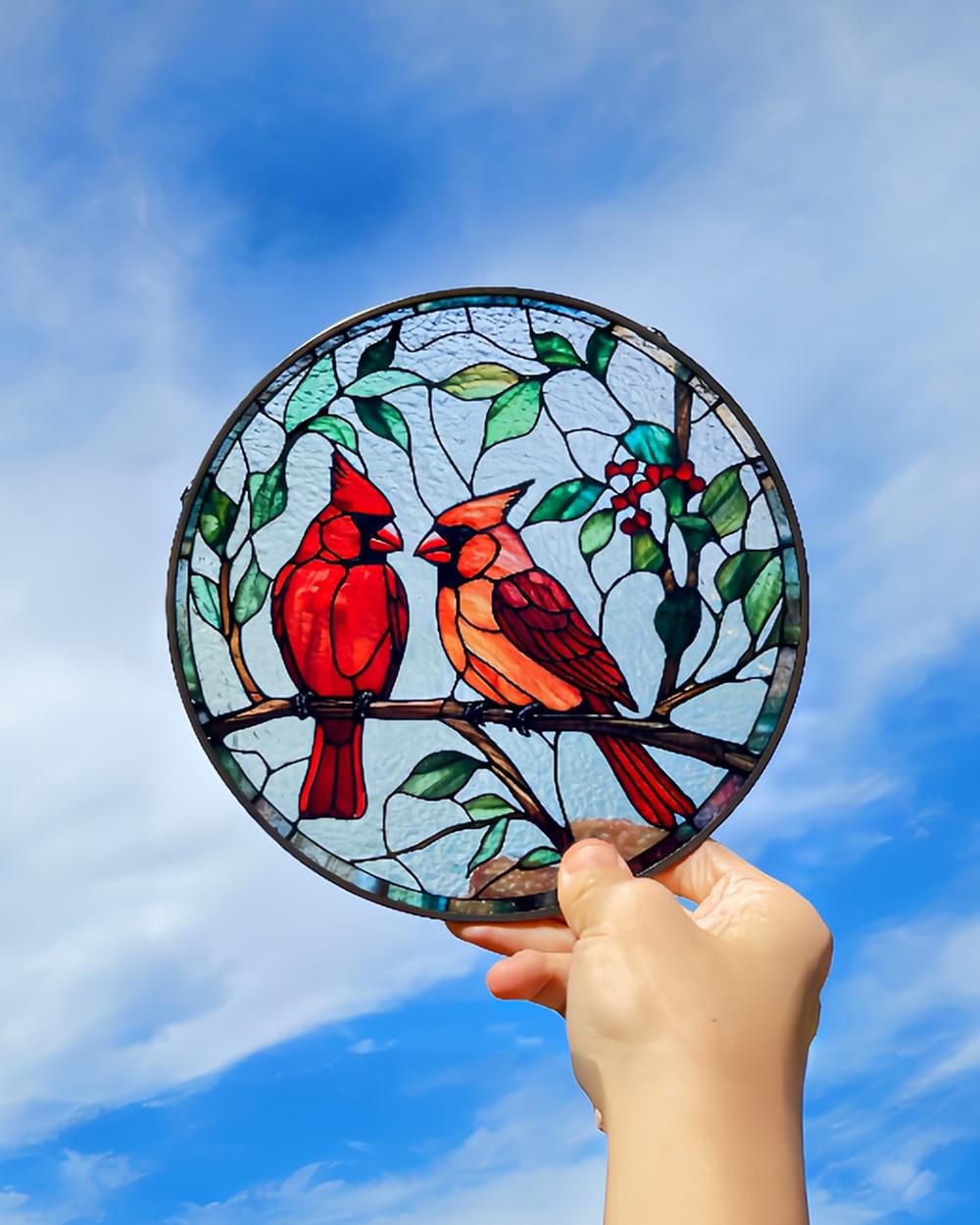 Northern Cardinals  Stained Glass  Suncatcher , Angelversary gift, Remembrance Gift, Condolence gift, loss of loved one gift