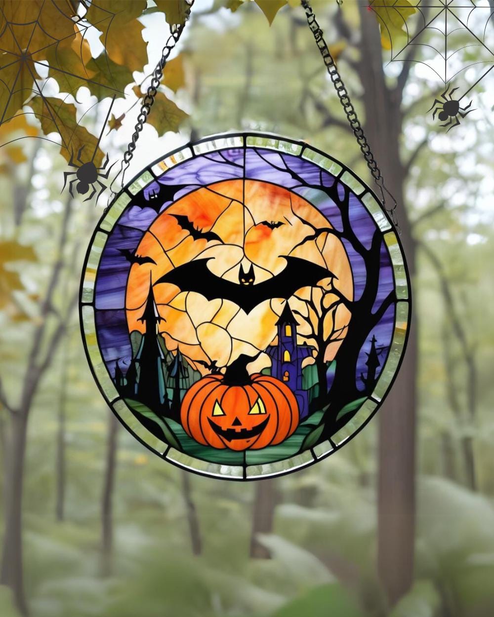 Halloween stained glass suncatcher,Halloween decoration,stained glass suncatcher,unique home decor,Halloween gift ideas,gothic decor