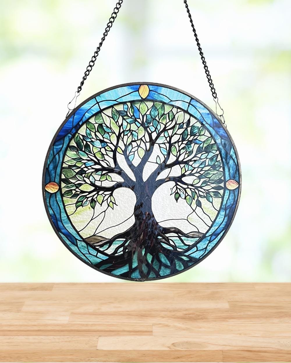 Tree of Life Stained Glass SunCatcher Tree of Life Light Catcher Window Hanging Protection Charm Home Decoration World Tree