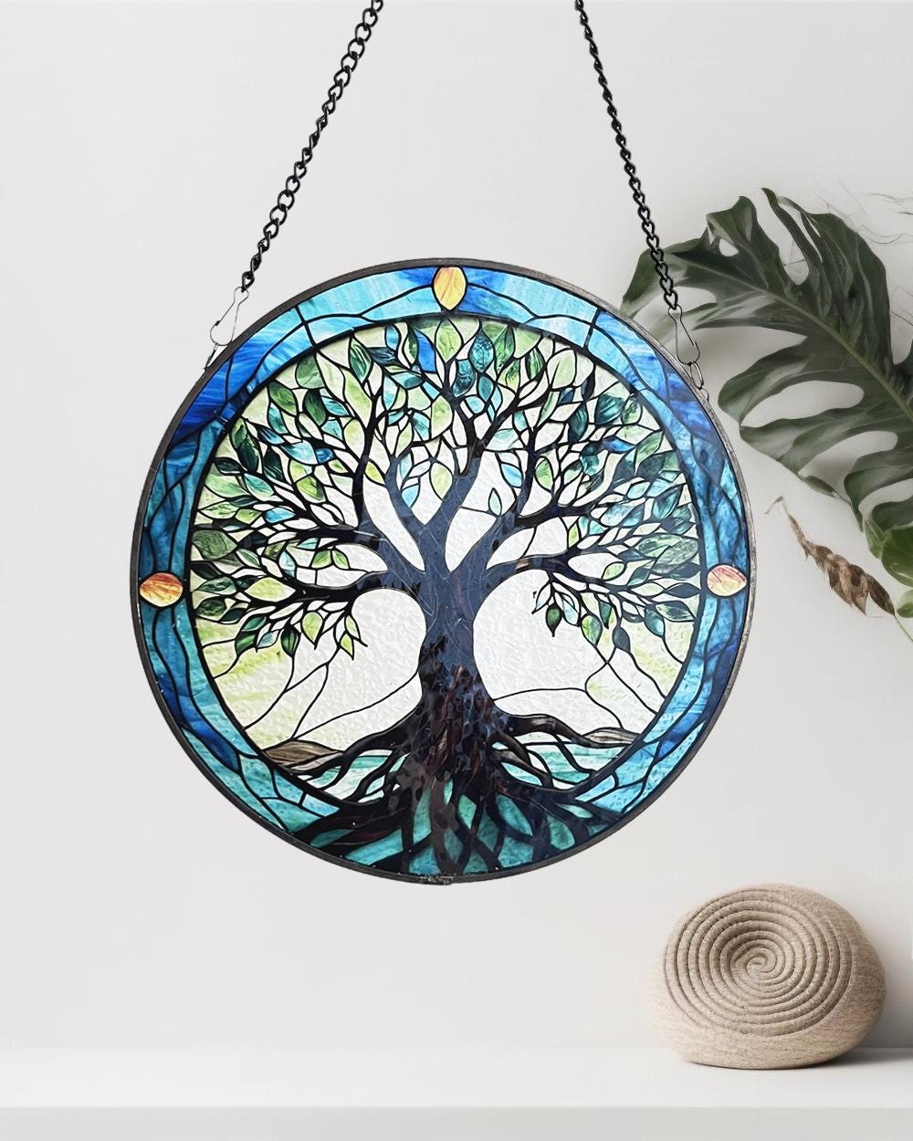 Tree of Life Stained Glass SunCatcher Tree of Life Light Catcher Window Hanging Protection Charm Home Decoration World Tree