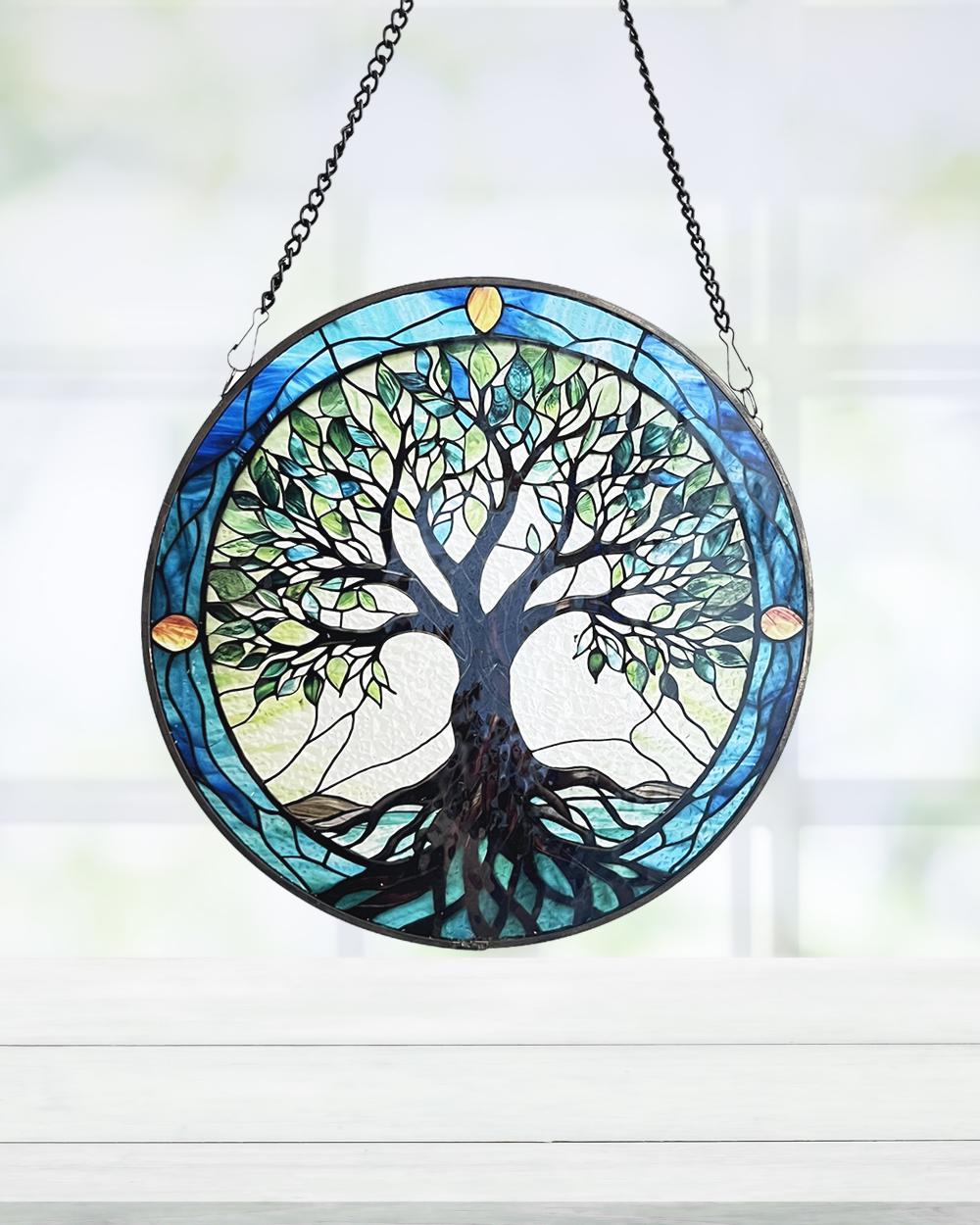 Tree of Life Stained Glass SunCatcher Tree of Life Light Catcher Window Hanging Protection Charm Home Decoration World Tree