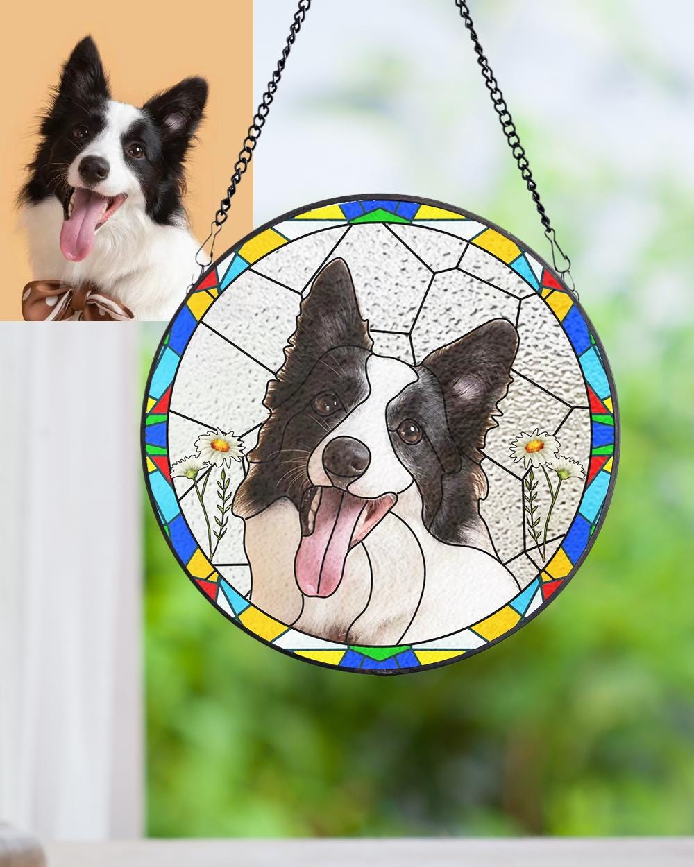 Custom Pet Portrait Stained Glass Suncatcher,Dog Memorial Gift, Custom Dog Portrait from Photo, pet loss gifts , Stained glass dog