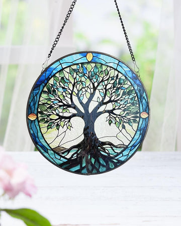 Tree of Life Stained Glass SunCatcher Tree of Life Light Catcher Window Hanging Protection Charm Home Decoration World Tree