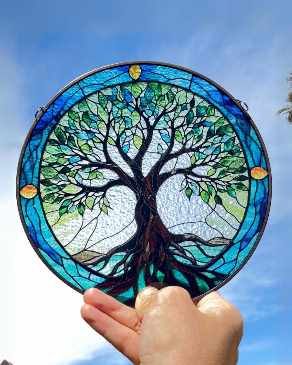 Tree of Life Stained Glass SunCatcher Tree of Life Light Catcher Window Hanging Protection Charm Home Decoration World Tree