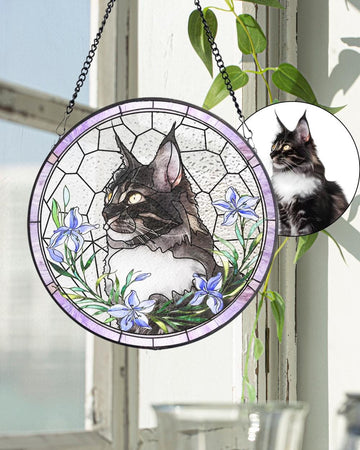 Custom Pet Portrait Stained Glass Suncatcher, Stained Glass cat Memorial, Custom cat Portrait from Photo, pet loss gifts , Stained glass cat