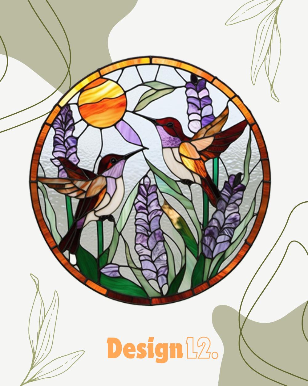Hummingbird Stained Glass Suncatcher Window Hangings with Flowers, Bird Stained Glass for Window Decor Hummingbird Gifts for Mom,Bird Lovers