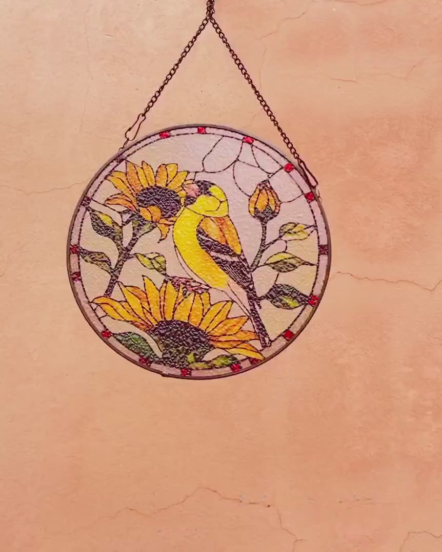 Goldfinch Stained Glass Style Suncatcher | Window Decor | Home Decoration | Perfect Gift for Bird & Nature Lovers | Ideal for Mother's Day