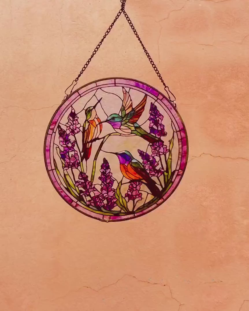Hummingbird Lavender Stained Glass Style Suncatcher,Window Decor,Wall Art,Window Hanging,gift for mom,Garden Decor,gift for bird lover